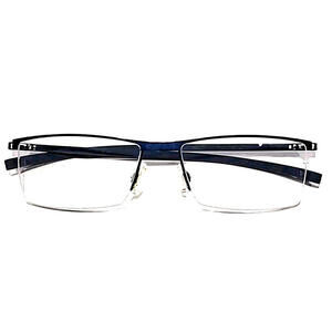 Morel Lightec 7474L Large Blue Metal Rectangle Half Rim Eyeglasses 56-18 140
